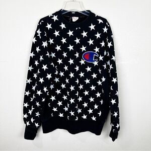 Champion Reverse Weave Overall Stars Sweatshirt with Applique Logo Vintage XXL